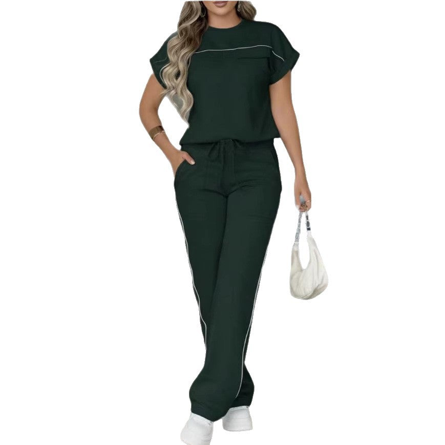 Womens Fashion Solid-Color Simple Casual Set