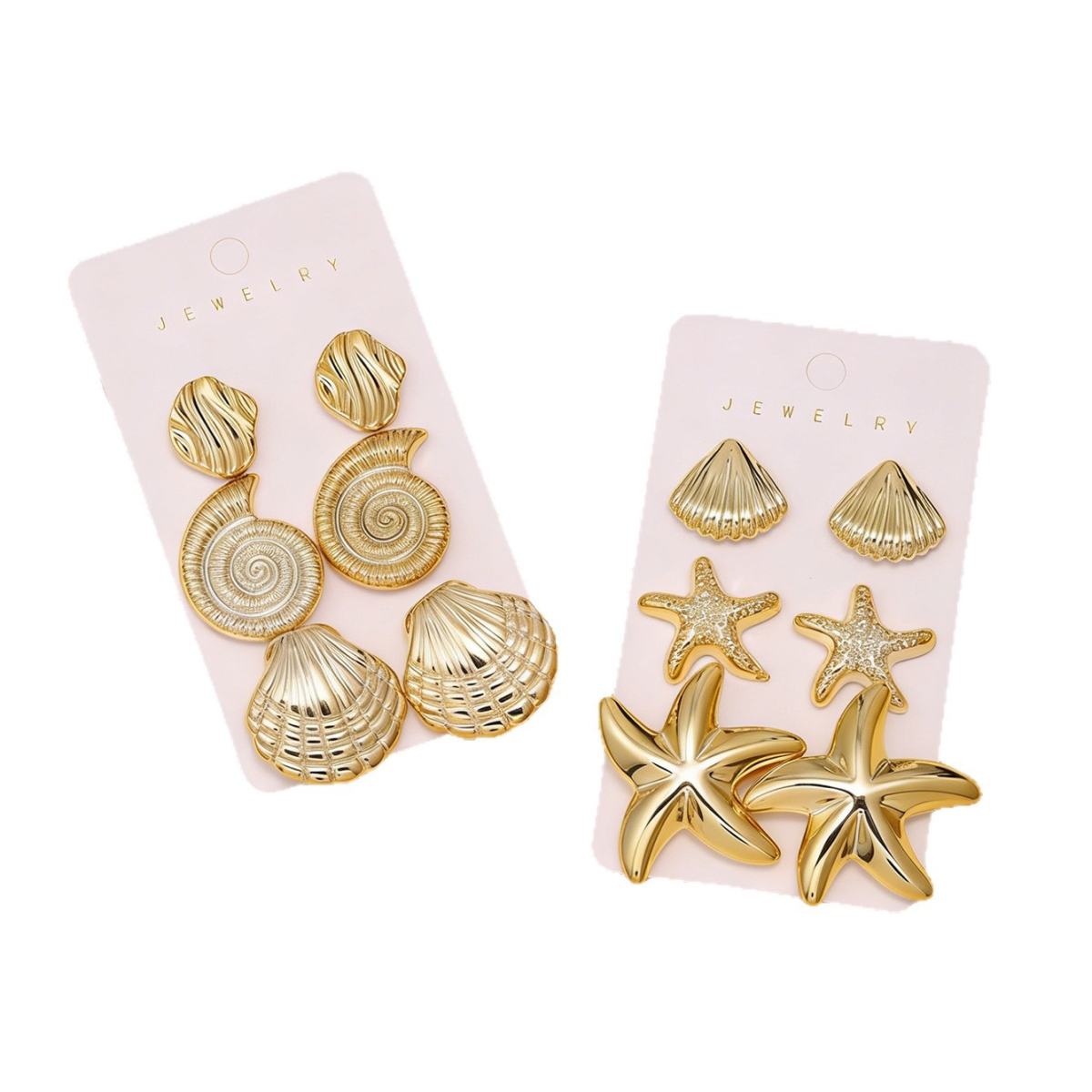 New Cross-border Elegant Women Stud Earring Set, Trendy Unique Design With Ocean Starfish & Shell Elements Ear Jewelry