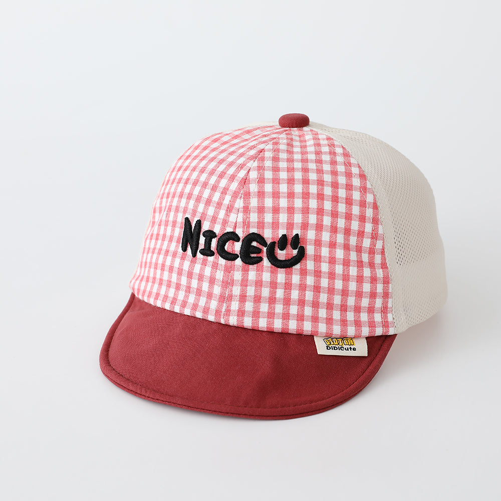 Summer Boys' And Girls' Check-pattern Embroidered Letter NICE Patchwork Baseball Cap Is Suitable For Babies For Outdoor Outings And Daily Play.