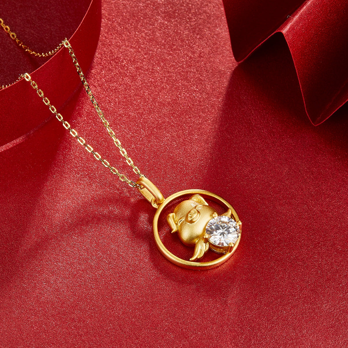 S925 Sterling Silver Gold Plated 1ct Moissanite Chinese Zodiac Necklace 5.2g GRA Certified Gift Box