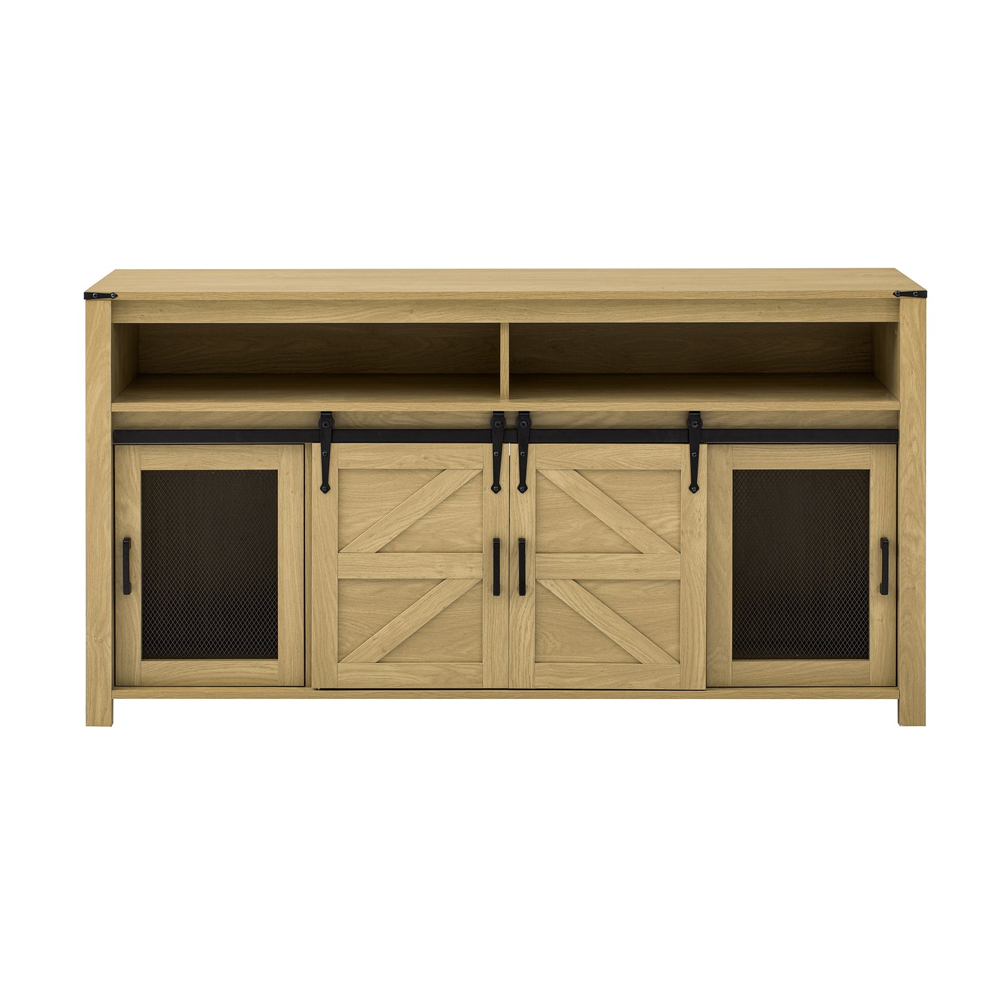 U-STYLE 59.3 Sideboard With Sliding Barn Door And Mesh Panels Farmhouse Buffet With Open Storage Suitable For Living Room  Hallway  Balcony Kitchen  Office