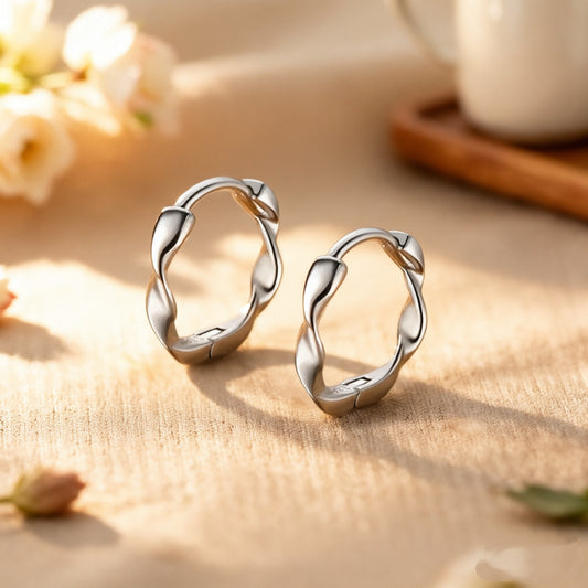 Wavy Twisted Metal Stud Earrings - Minimalist Fashion Jewelry for Women Daily Wear