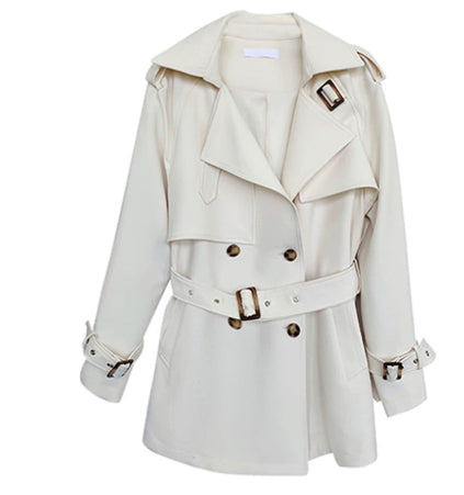 Relaxed-fit Designer-style Mid-length Coat For Petite Figures In A British-Korean Aesthetic