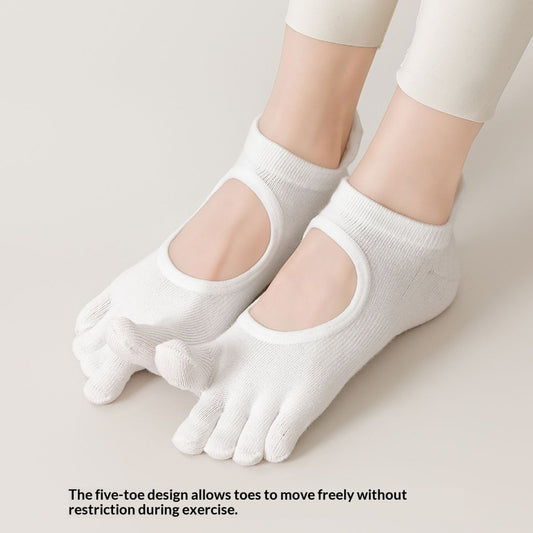 SpringSummer Womens Toe Yoga Socks With Cutout Heels And Backless Design
