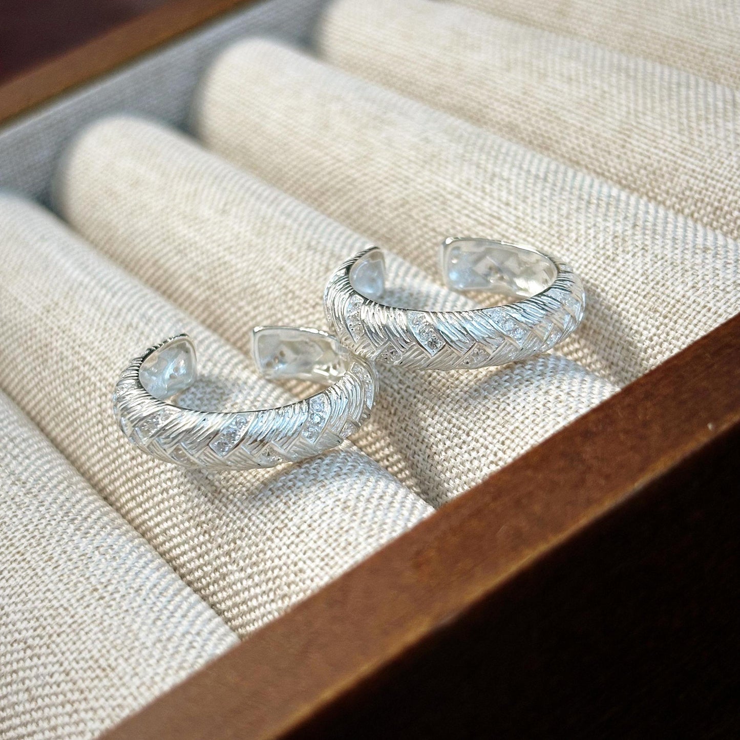 1pc 999 Sterling Silver Woven Pattern Open Ring, Retro & Textured Style, Perfect For Daily, Dating & Gifting, Ideal Valentine's Gift