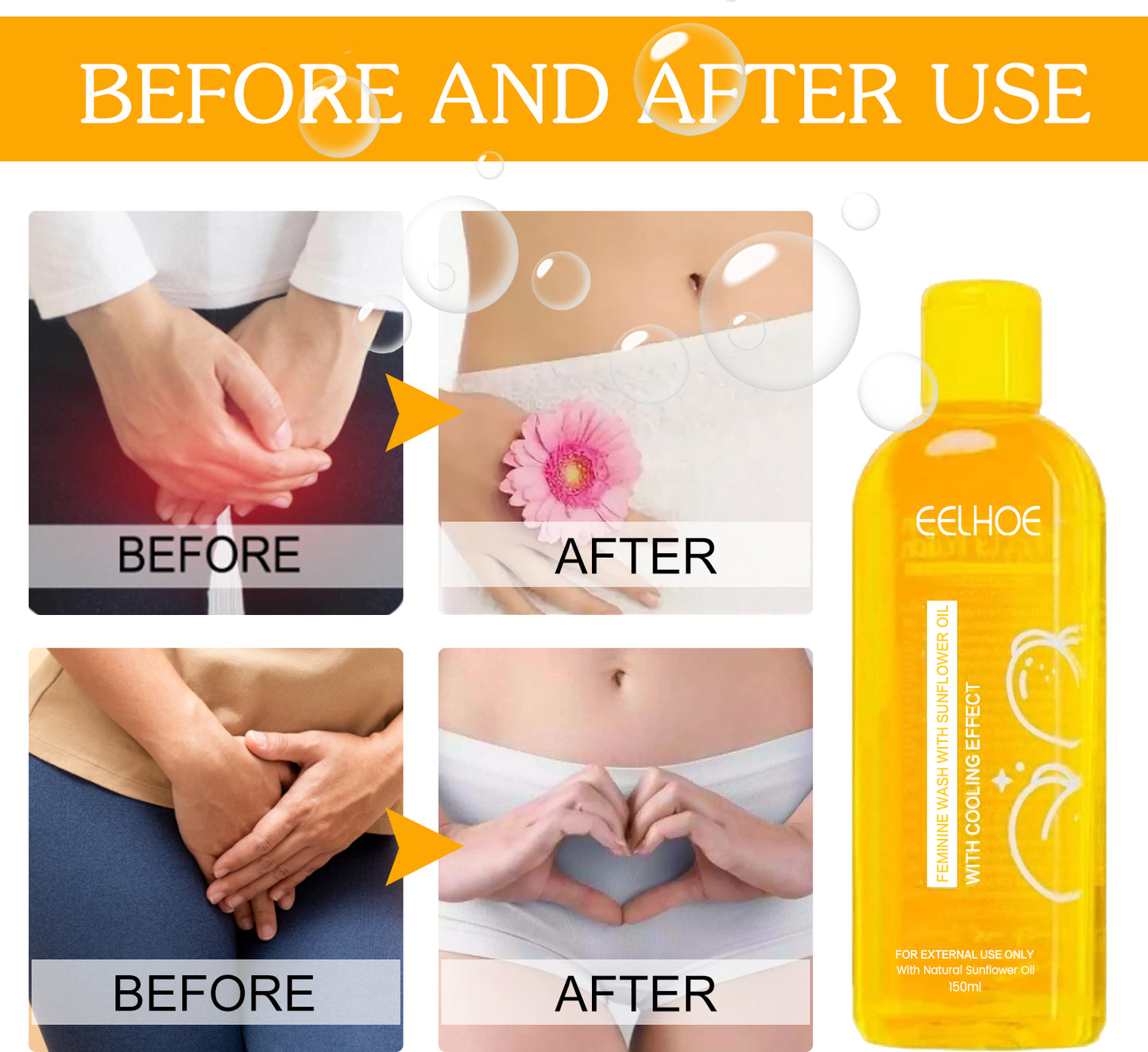 EELHOE Feminine Wash With Sunflower Oil, Body Cleansing Skin Refreshing Oil Control Moisturizing Long-Lasting Fragrance Shower Gel
