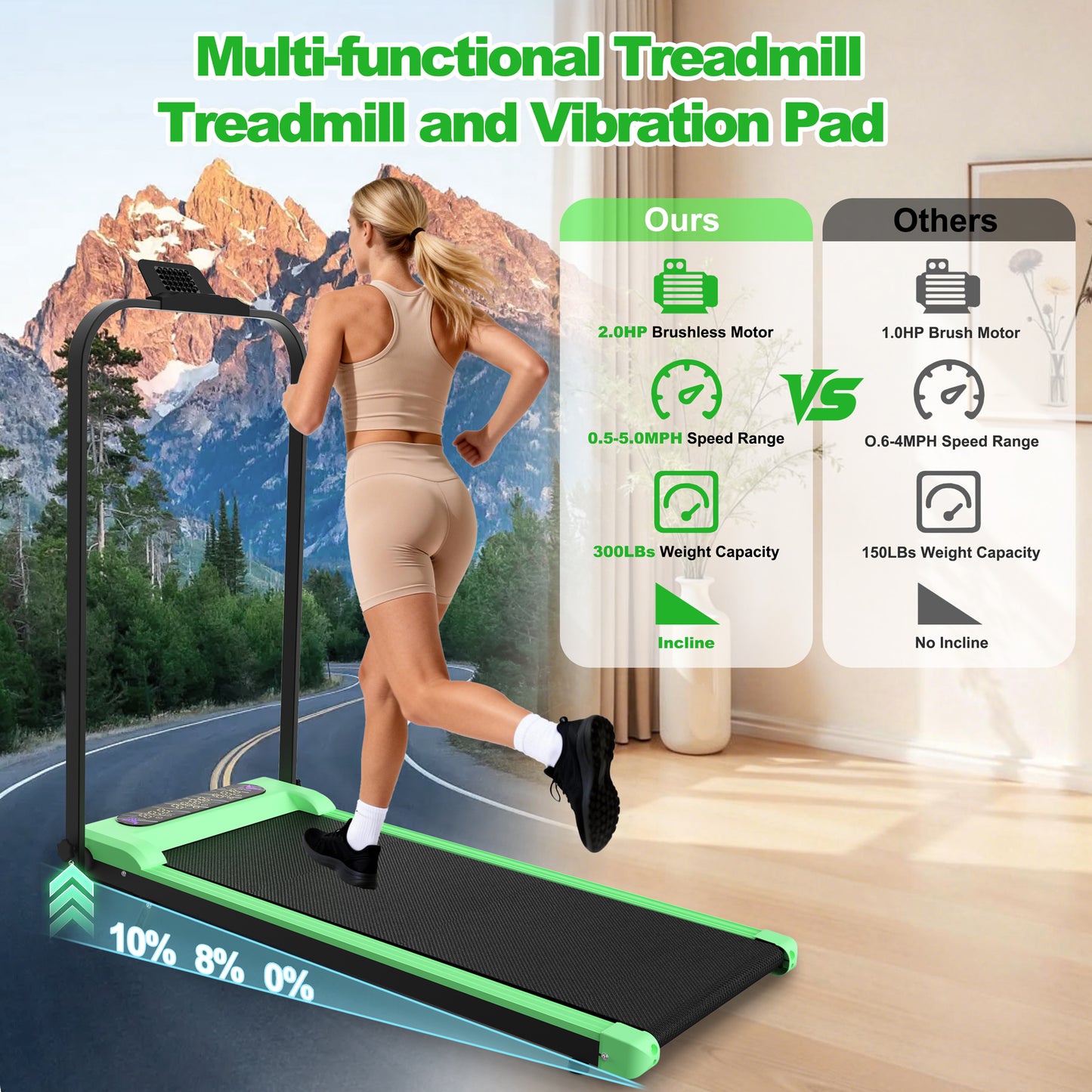 Foldable Treadmill With Handle Bar & Incline, 2 In 1 Upgrade Portable Under Desk Walking Pad And Vibration Pad With Remote Control For Home Office Small Spaces