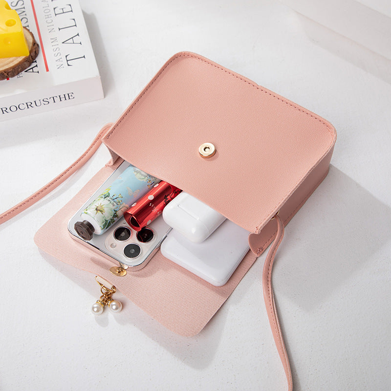 Casual Daily Small Shoulder Bag, Ladies Color Block Phone Crossbody Bag, Elegant Pearl Decor Mini Handbag