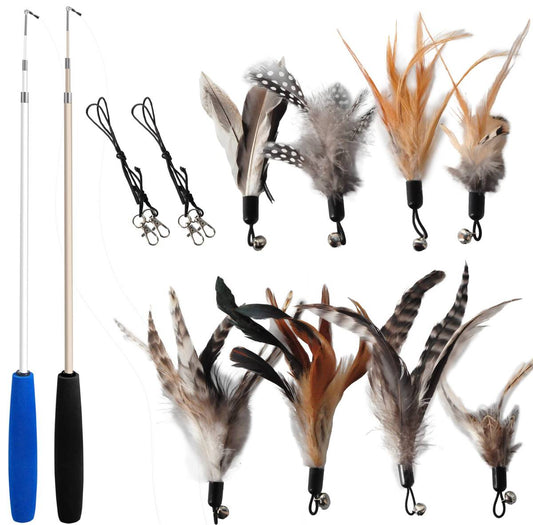 Cat Toys - No Chemical Dyeing Cat Feather Toys For Indoor Cats - Include Cat Wand And Natural Feather Refills