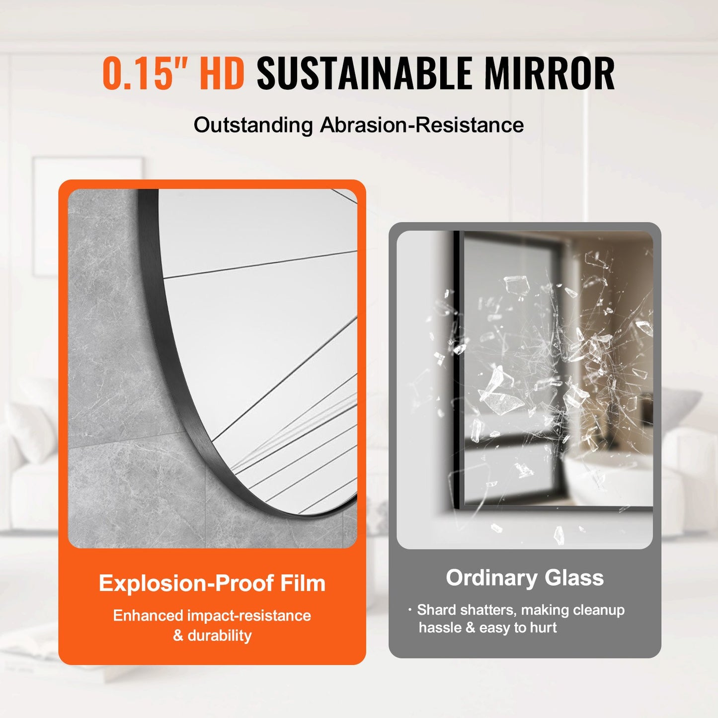 Wall Mounted Makeup Mirror, 0.15" Thick, 30 In Mirror With Aluminium Alloy Frame & Explosion-Proof Film, Scratch-Resistant Mirror With Z-Shaped Bracket, Fit For Bathroom/Bedroom/Living Room