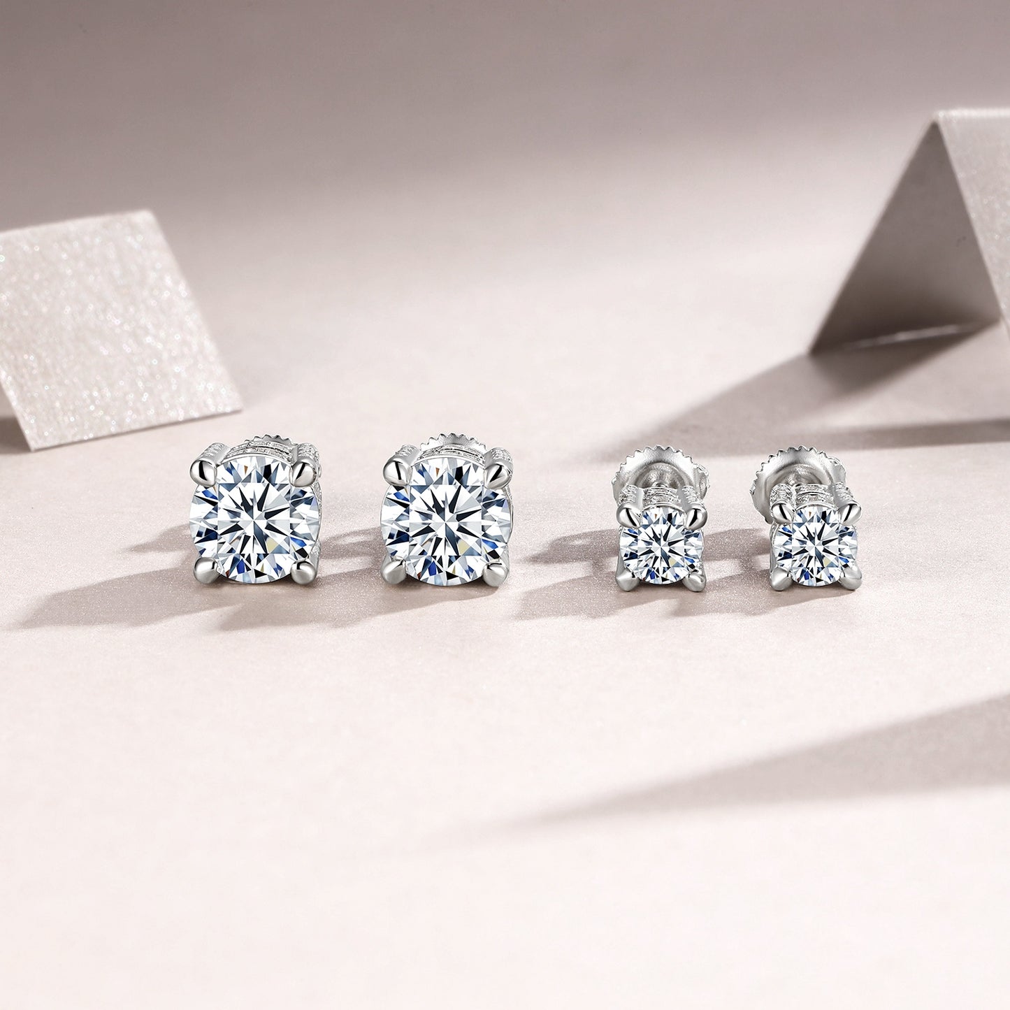S925 Sterling Silver Moissanite Stud Earrings, 0.5&2ct D-VVS1 4-Prong Basket Pave With Screw Backs, GRA Certificate Gift Box