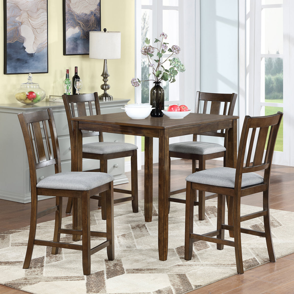 Dining Chairs Only, Wooden Counter Height Chairs Set of 4, Kitchen Chair with Padded Seat, Upholstered Counter Height Chair for Dining Room, Walnut