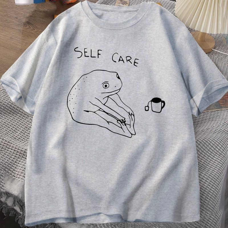New Funny Frog Self Care T-shirt Vintage Print