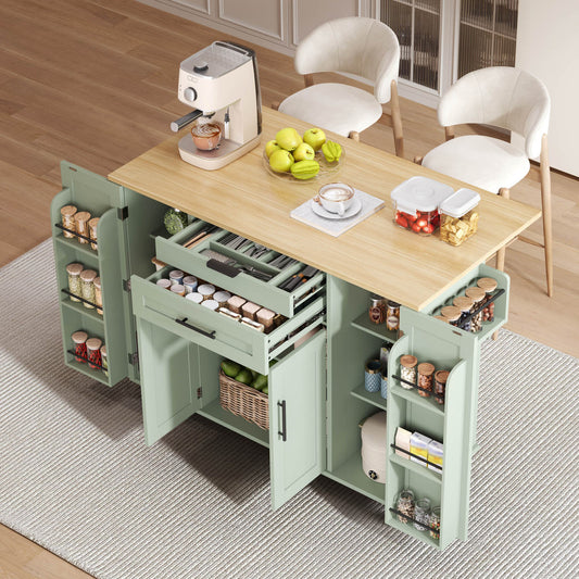 120x45cm, Mobile Kitchen Island, Kitchen Trolley, Pull-out Worktop Up To 70cm, Concealed Cutlery Drawer, Adjustable Shelves, Spice Rack And Towel Rail, Suitable For Kitchen, Dining Room Or Living Room