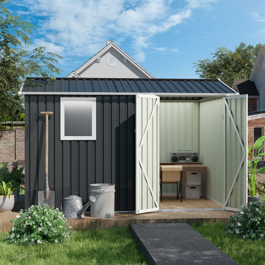 9x6 FT Metal Garden Shed For Patio  Tools House Storage Shed With One Window 9.5 X 6.7FT