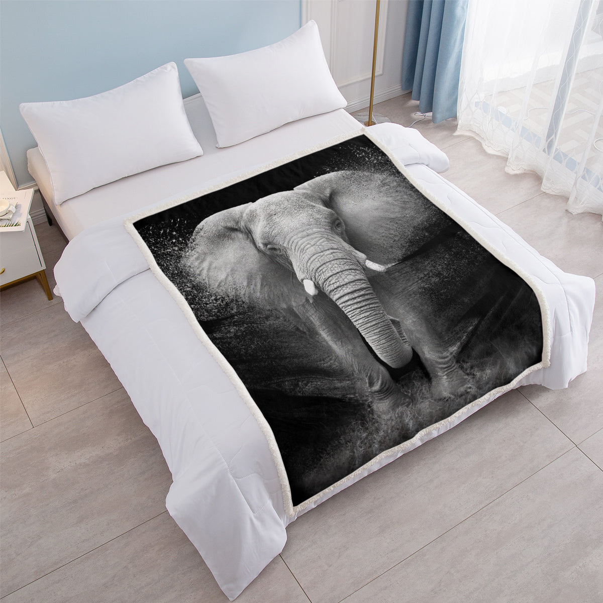 3D Elephant Printed Sherpa Fleece Blanket For Couch Sofa Bed Soft Cozy Fuzzy Black Galaxy Elephant Gifts For Women Adults 130X150cm 150X200cm