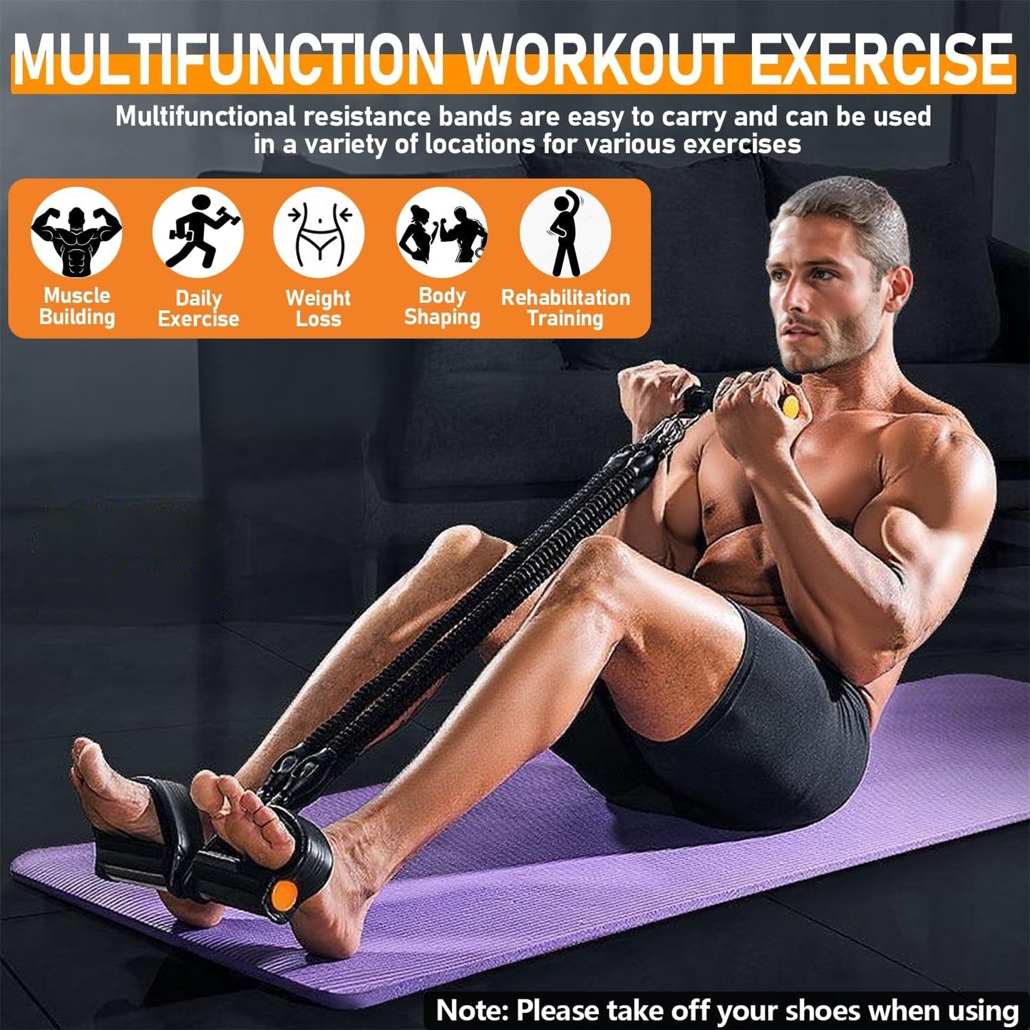 Pedal Resistance Band With 4 Tubes, Adjustable 25-100lb Full Body Workout For
