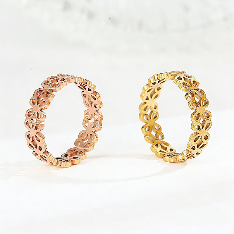 Womens Fashion Four-Leaf Clover Titanium Steel Ring