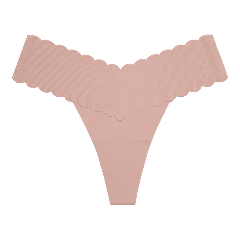Plus-size Wavy-edged V-shaped Breathable Cotton-crotch Fitness Thong