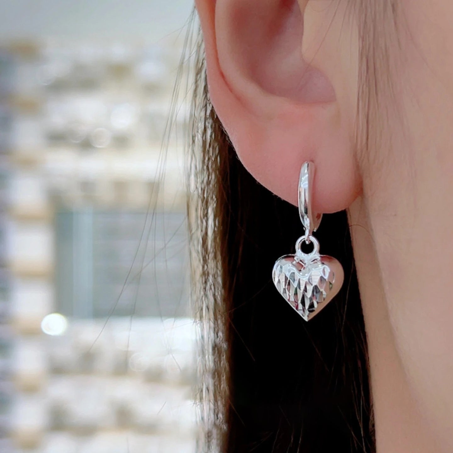 1 Pair 999 Sterling Silver Faceted Sparkly Heart Hoop Earrings, Minimalist & Elegant, Perfect For Daily, Dating & Gifting, Ideal Valentine's Gift