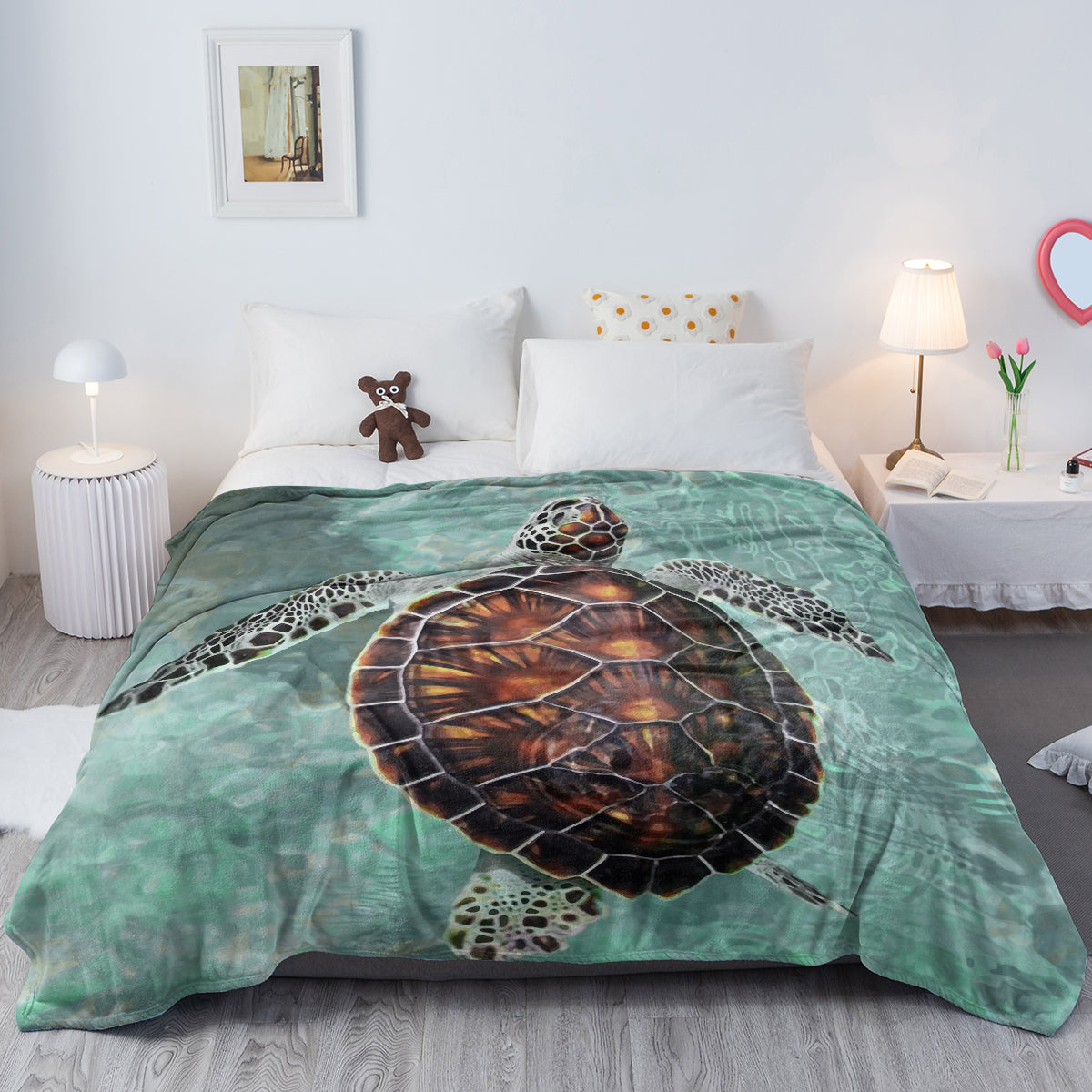 Sea Turtle Throw Blanket Beach Turtle Printed Blankets Soft Flannel Throw, Gifts For Ocean Lovers Kids,Lightweight Flannel Throw Blankets