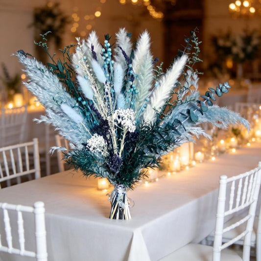 52-Piece Blue Pampas Grass Mixed Arrangement Set, Dried Blue Flowers For Weddings & Parties, Colorful Blue Dried Flower Set, DIY Craft Supplies & Party Accessories Set