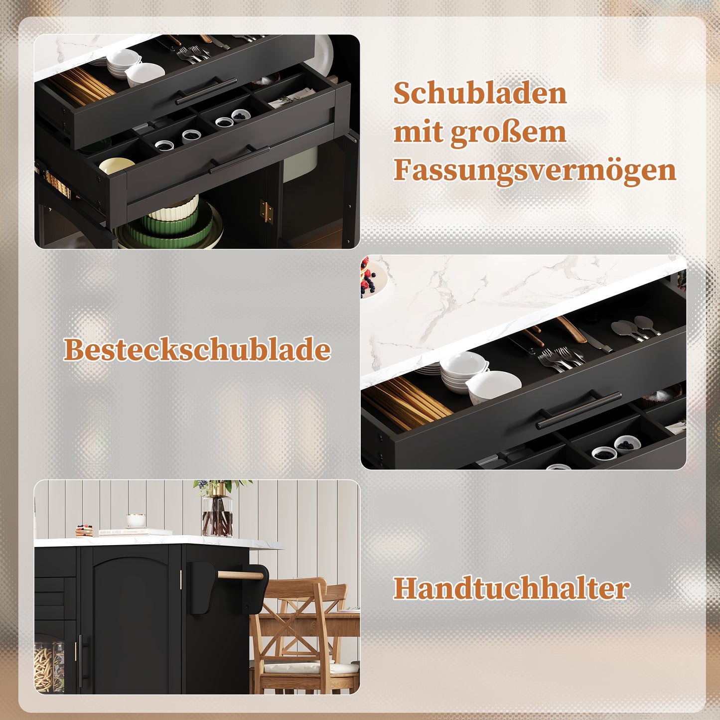 Mobile Kitchen Island With Folding Work Area, Kitchen Trolley, 5 Wheels, Multiple Storage Solutions, Spice Rack, Cutlery Drawer, 120 X 45  X 90 Cm