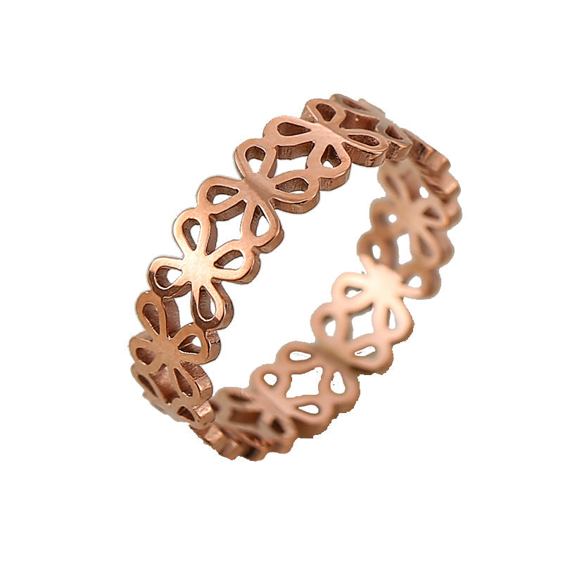 Womens Fashion Four-Leaf Clover Titanium Steel Ring