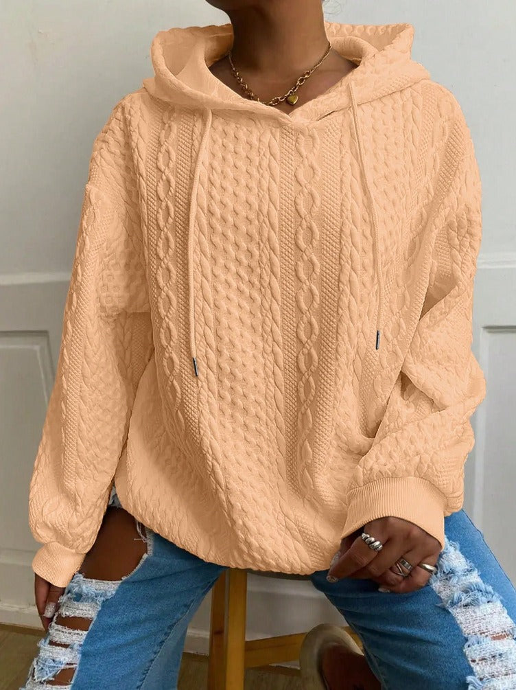 Casual Jacquard Oversized Hooded Long Sleeve Fashion Sweatshirt For Women