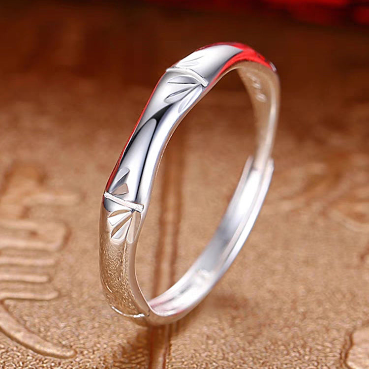 1pc 999 Sterling Silver Bamboo Joint Open Ring, Minimalist & Traditional Chinese Style, Perfect For Daily, Dating & Gifting, Ideal Valentine's Gift