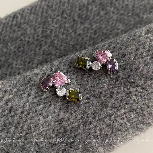 Exquisite Geometric Colorful Zircon Stud Earrings, Light Luxury High-End Dopamine Sweet Personalized Fashion Ear Jewelry For Women