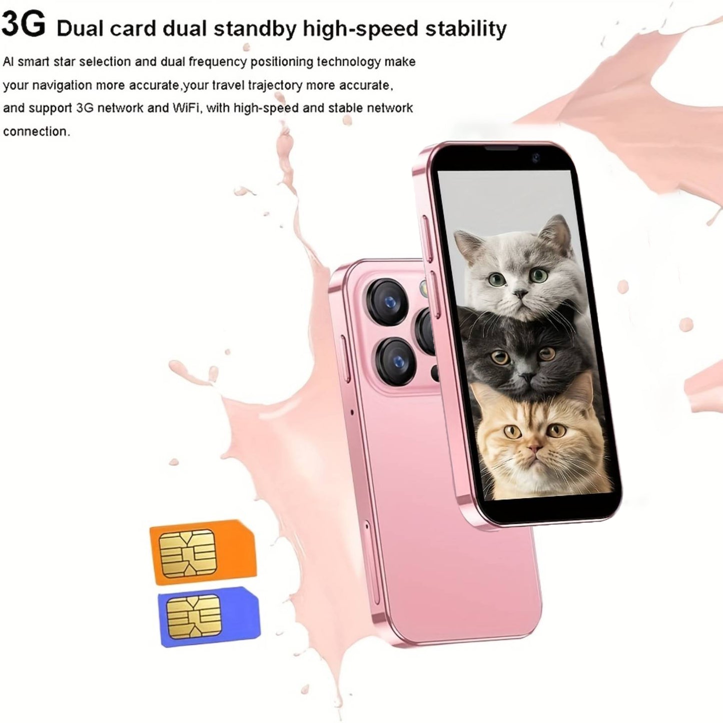 Mini Phone Unlocked World's Smallest 3.0in HD Touch Screen Mini Smartphone Android 8.1Compact Mobile Phone For Kids &Students Cell Phone Wih Quad-Core Dual SIM Face LD2GB-16GB