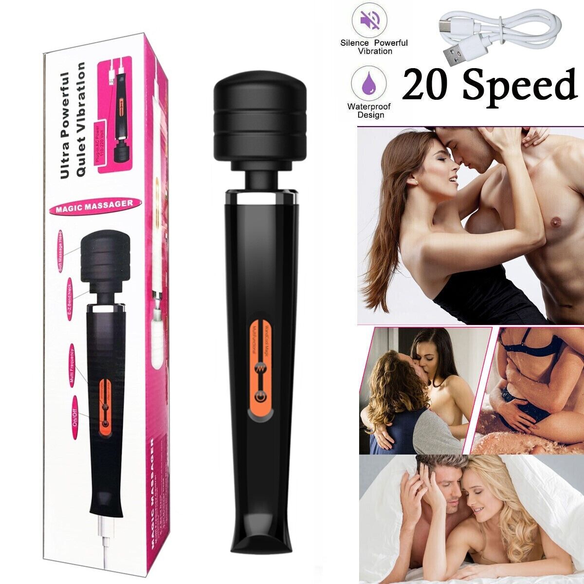 Body Wand Vibrating Massager USB Rechargeable 10 Modes Speed Pleasure Stick
