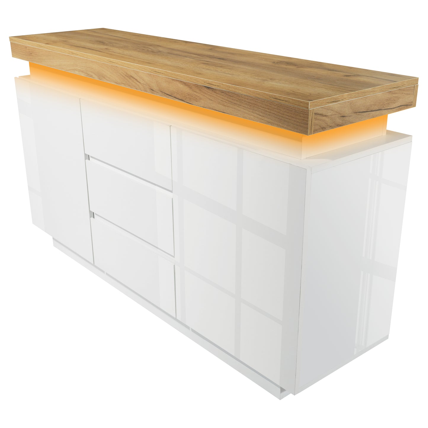 Chest Of Drawers, High-gloss Sideboard With 2 Doors And 3 Drawers, LED Lighting  App Control , Multi-purpose Wardrobe For Living Room And Bedroom, 81 X 140 X 39 Cm, White
