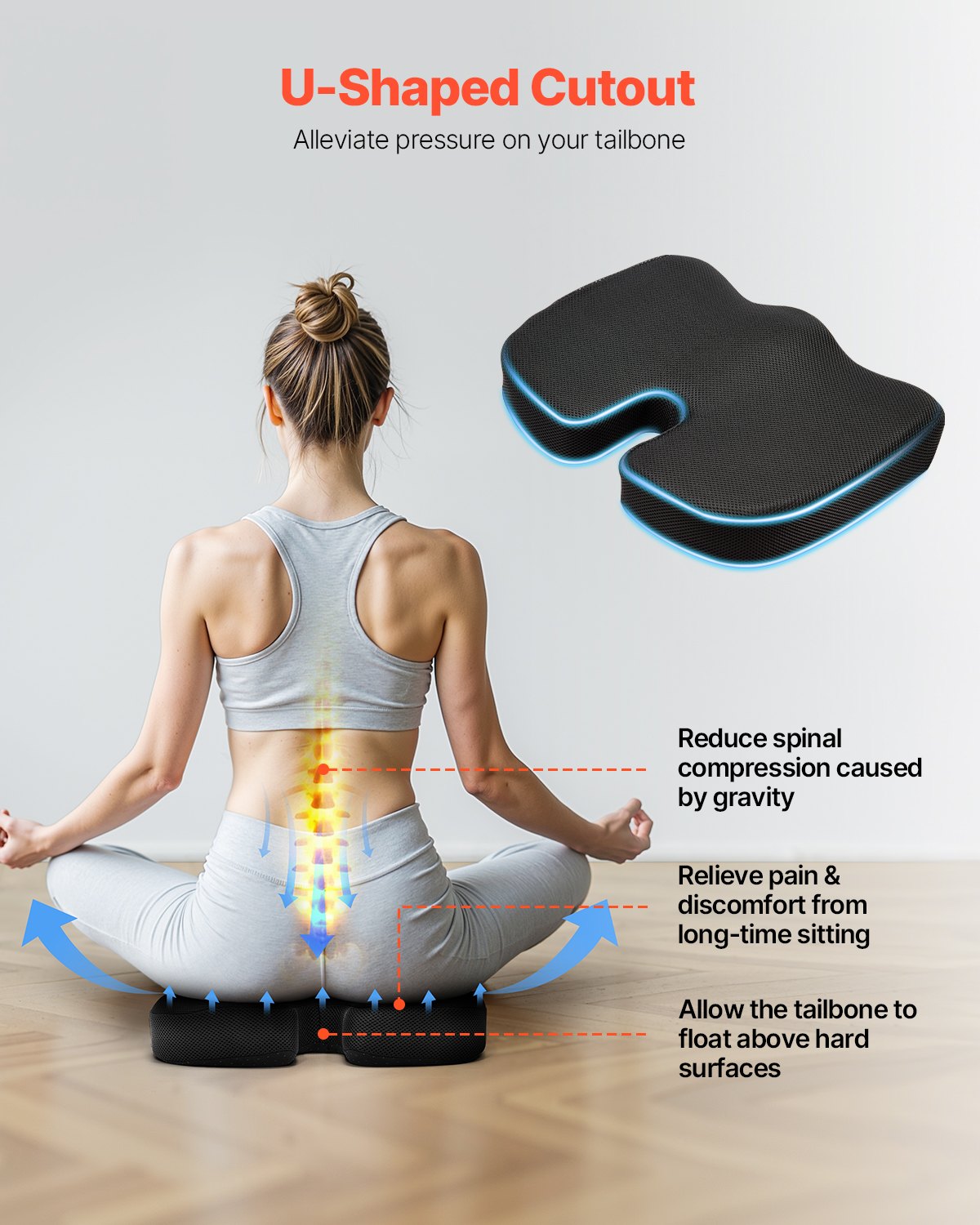 Seat Cushion, Cooling Gel + Memory Foam Seat Cushion, Pressure-Relief Wheelchair Seat Pad With U-Shaped Cutout & Removable Cover, Lightweight And Portable For Travel, Car, Office, Airplane