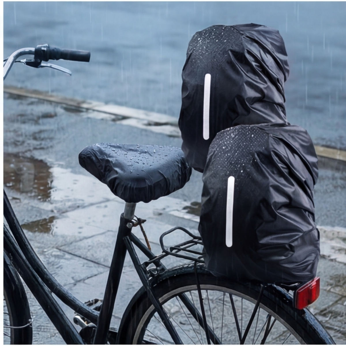 4-teiliges Fahrrad Sattelschoner & Rucksackhülle Set Mit 2 Sattelschützern Und 2 Schwarzen Rucksackhüllen, Praktisches Schutz-Set Für Fahrrad Und Outdoor-Partyzubehör-Set