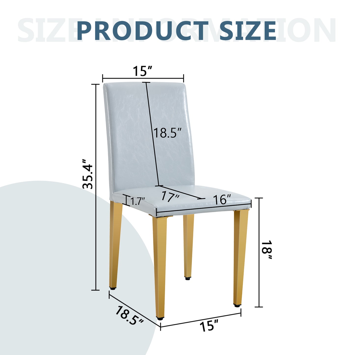 Set Of 2 Light Gray PU Dining Chairs,35.4in High, 18.5in Ergonomic Backrest, 17inx16in Sponge Seat, Perfect For Dining Room, Home Office & Living Space, Stylish & Comfortable.Golden Metal Leg.