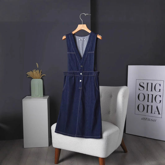 All-match Denim V-neck Vest Dress Japanese And Korean Style