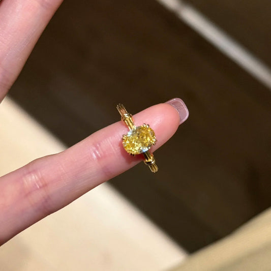 Fashion Knot Design Brilliant Ice Flower Cut Pigeon Egg Yellow Diamond Ring, Ins Style Exquisite Luxury Adjustable Open Ring For Women