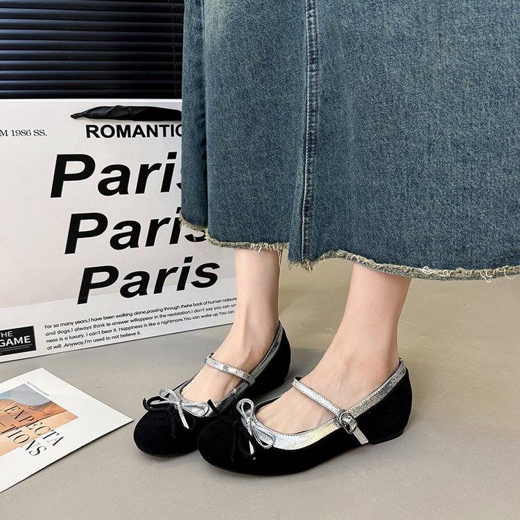 2026 New Women Korean Style Height Boost Bow Mary Janes, Trendy Retro Sexy Leopard Print One Strap Low Cut Shoes