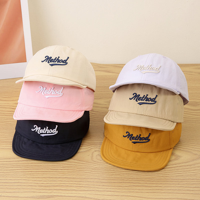 Children's Solid-color Letter Embroidery Quick-drying Lightweight Adjustable Simple Casual Flat-brim Baseball Cap Suitable For Outdoor Play