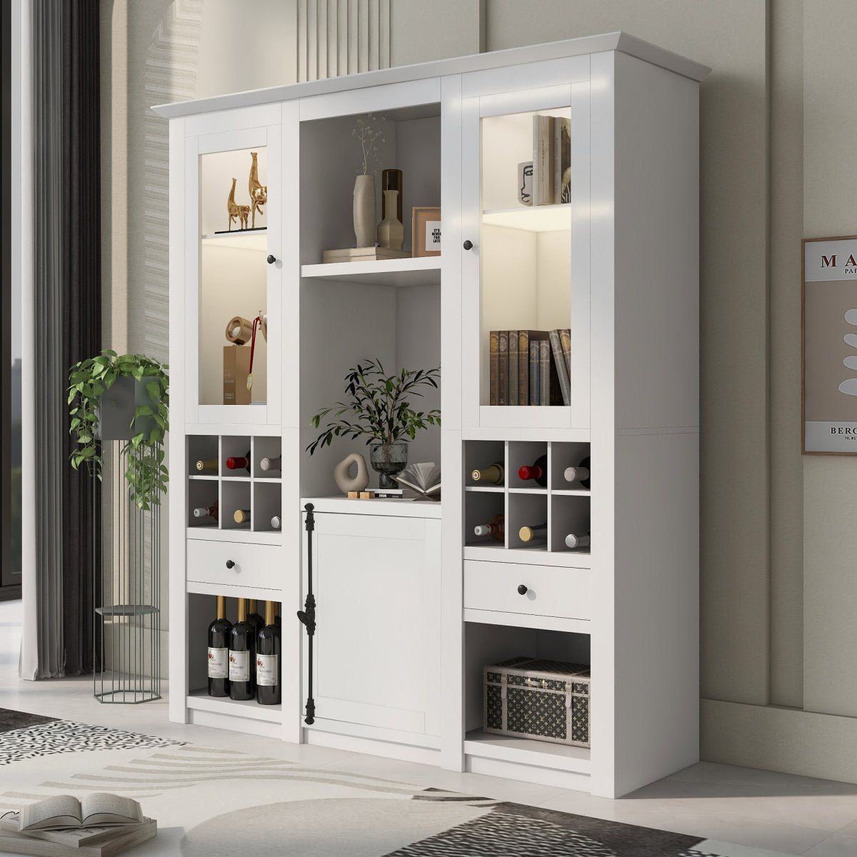 2967707172AAA Showcase With 7-color LED Lighting Display Cabinet Standing Showcase Storage Showcase Cabinet Living Room Cabinet White LED Showcase 3-piece Living Room LED Display Cabinets