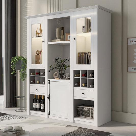 2967707172AAA Showcase With 7-color LED Lighting Display Cabinet Standing Showcase Storage Showcase Cabinet Living Room Cabinet White LED Showcase 3-piece Living Room LED Display Cabinets
