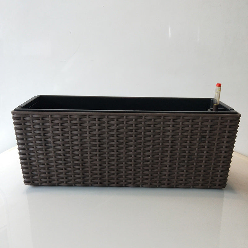 Balcony Rattan Long Flower Pot Automatic Water Feeding Lazy Flower Pot Large Planting Basin