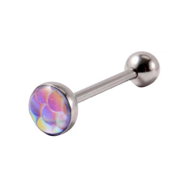 Beauty Fish Scale Dripping Oil Tongue Nail Gradient Colorful Scale Tongue Ring Stainless Steel Body Piercing Jewelry