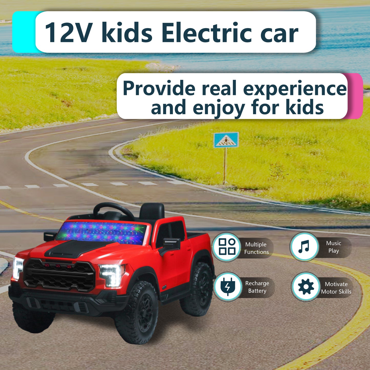 12V Kids Ride-On Car With Remote Control, 4-Wheel Shock Absorption, Multifunctional Music Player - Perfect Gift For Toddlers 3-6 Years Old