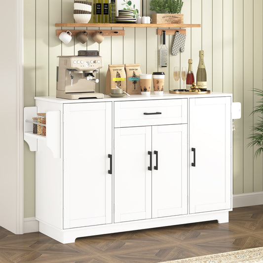 U-STYLE 54.3  Sideboard Buffet Cabinet With Storage  4 Doors & 1 Drawer  Melamine MDF Kitchen Storage With Adjustable Shelves  Aluminum Alloy Handles  Side Shelves & Hanging Rod For Dining Room