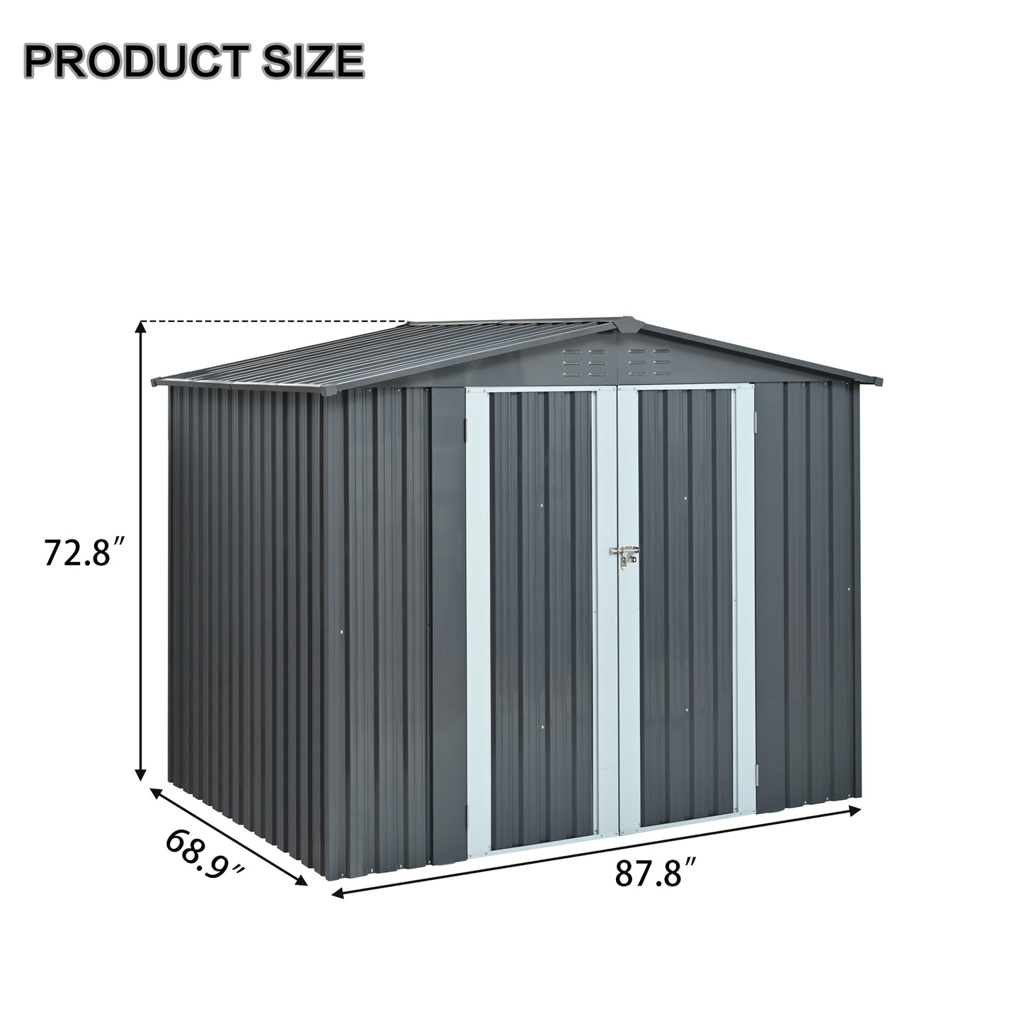 Metal Storage Shed With Double Doors, Heavy-Duty Galvanized Steel Outdoor Garden Shed For Tools, Lawn Equipment, And Yard Storage 72.8Hx68.9Dx87.8W