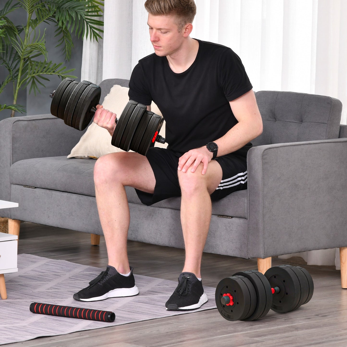 30kg 2 IN 1 Adjustable Dumbbells Weight Set, Dumbbell Hand Weight Barbell For Body Fitness, Lifting Training For Home, Office, Gym, Black