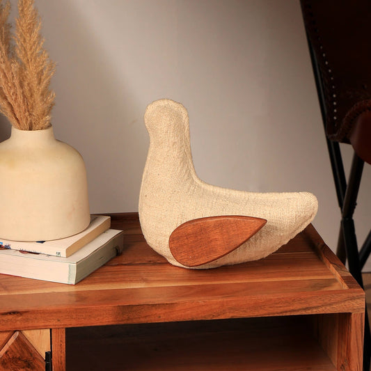 EcoMix Dove With Fabric & Wood Wings -Handcrafted Figurine & Sculptural Decor-9X4.5X7.8
